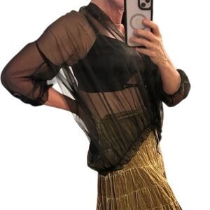 Sheer Black Whimsigoth Goth Romance Vintage 80s 90s Chiffon Popover Clueless M